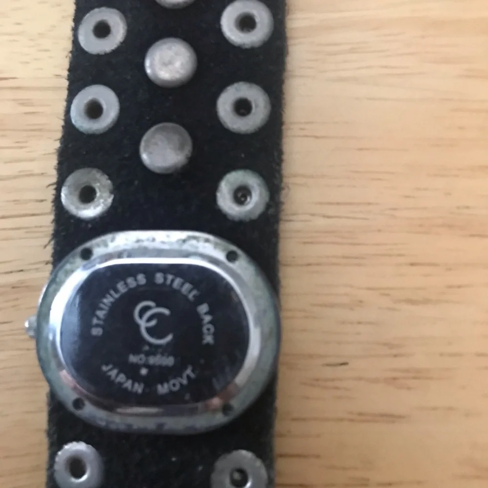 CC Vintage Black Leather Rhinestone Studded Watch